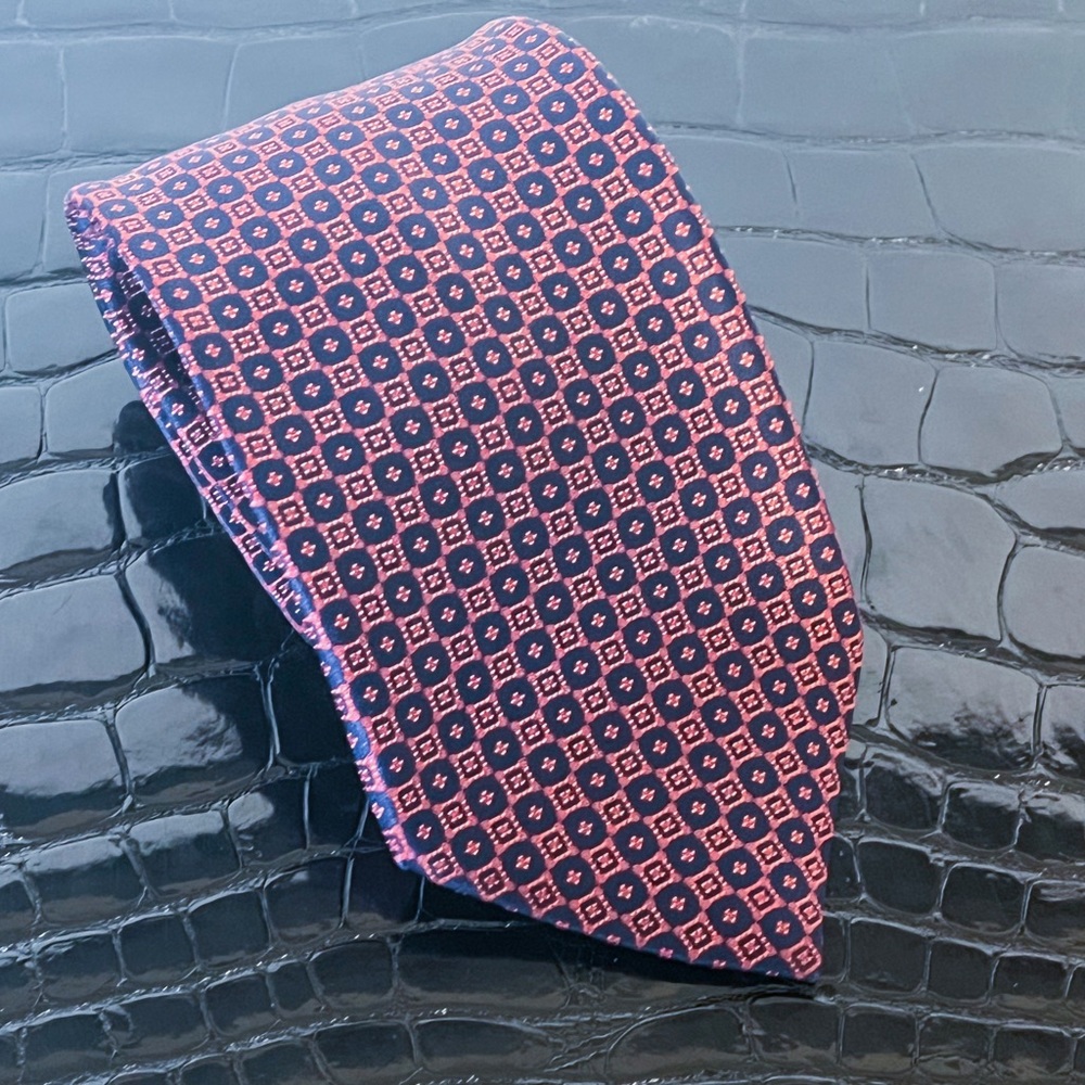 Stefano Ricci Red Blue Geometric Liquid Satin Necktie Self Tipped Italy Luxe XL